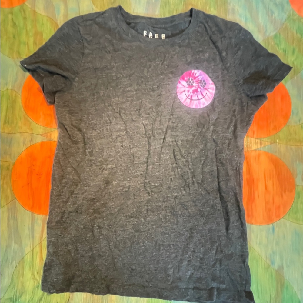 Girls Gray with Pink TIE DYED Smiley Face Free State Short Sleeve Shirt size XL.